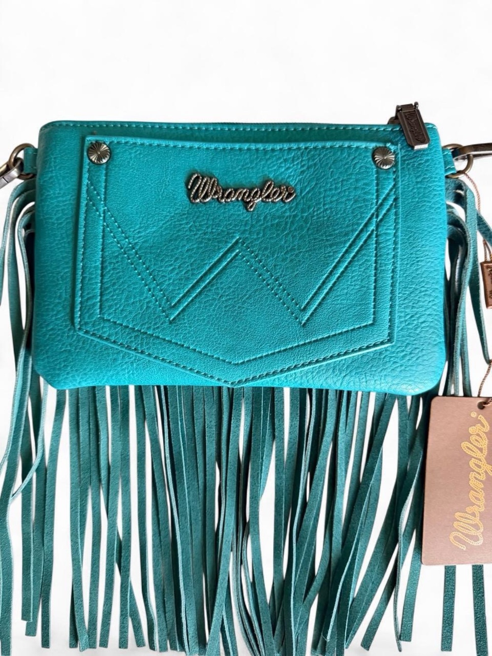 NWT Wrangler Turquoise Tooled Fringe Crossbody Bag Western Cowgirl - Picture 7 of 9